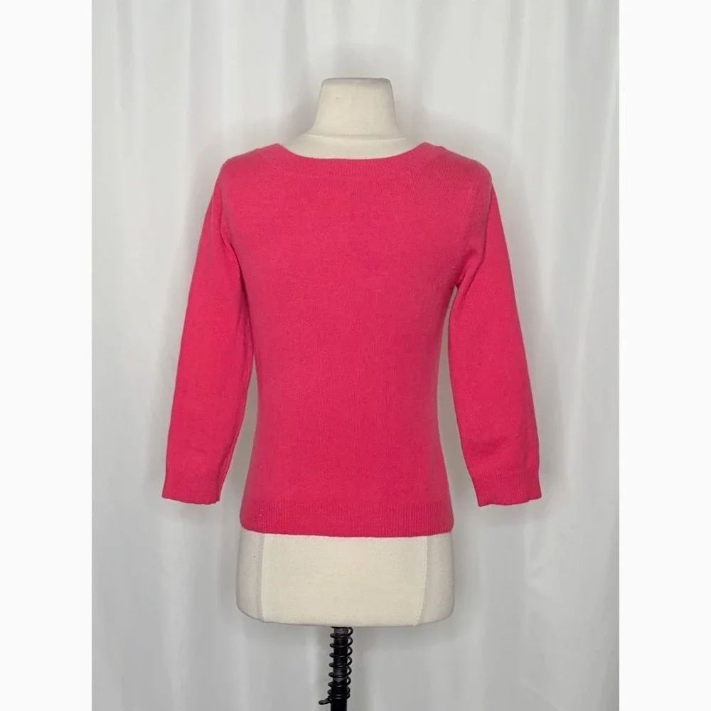 GARNET HILL Cashmere Sweater Scoop Neck Solid Pink Bright Pullover‎ X-Small